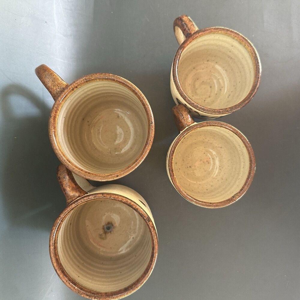 Vintage Mexican Pottery Mugs Set of 4 Tonala Style Hand Painted Stoneware Cups - Picture 2 of 16